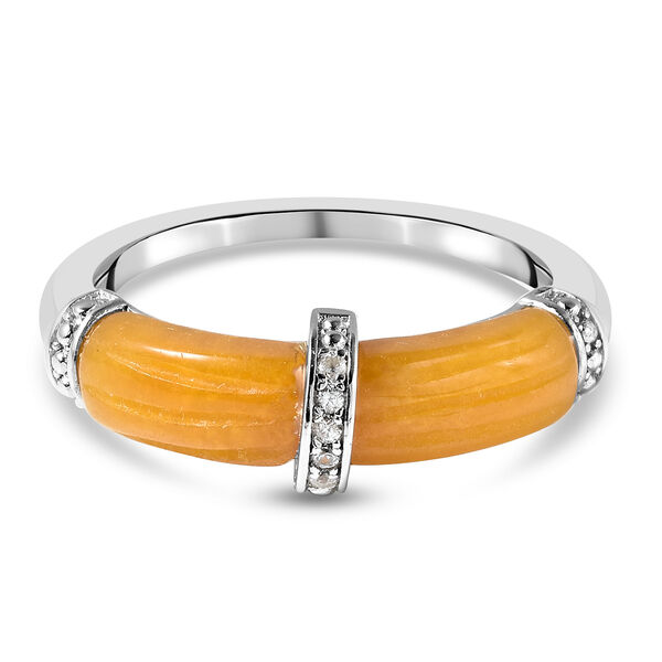 Gelbe Jade und Zirkon Ring 925 Silber Rhodium-&Uuml;berzug