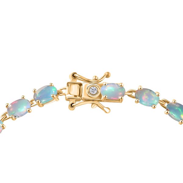 AA nat&uuml;rliches, &auml;thiopisches Welo Opal und Labor Diamant 20cm Armband, 925 Silber vergoldet - 7,19 ct. image number 4