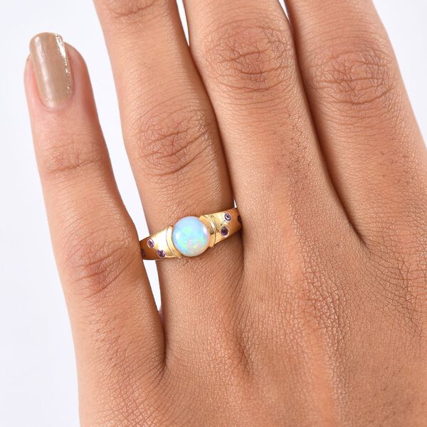 D'Joy AA Nat&uuml;rlicher, &auml;thiopischer Welo Opal, Afrikanischer Amethyst Ring 925 Silber 750 Gelb Vergoldet (Gr&ouml;&szlig;e 17.00) ca. 0.98 ct image number 3