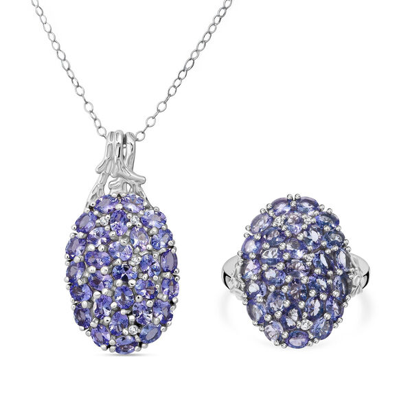 D'Joy Tansanit und Zirkon Ring und Anh&auml;nger mit 50cm Kette