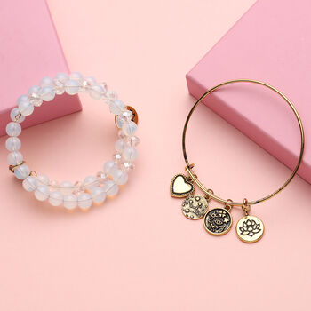 2er- Set Opalith und Glas-Armreif, ca. 17 -19 cm, goldfarben ca. 149.00 ct