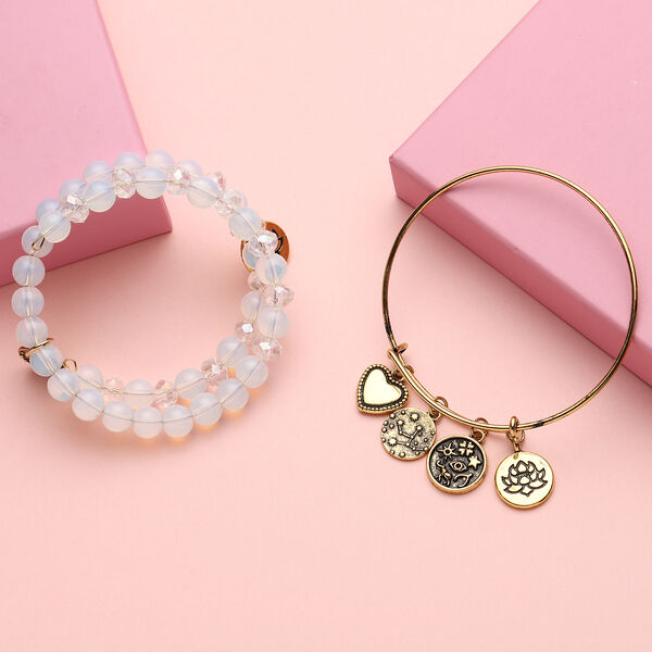 2er- Set Opalith und Glas-Armreif, ca. 17 -19 cm, goldfarben ca. 149.00 ct image number 2