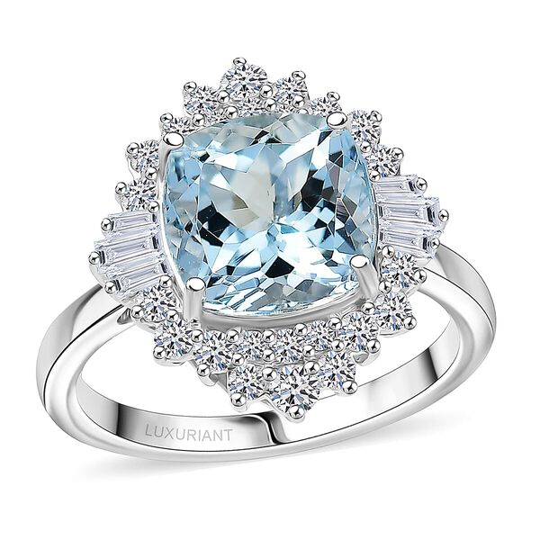 LUXURIANT AAA Aquamarin und Labor Diamant Ring in 417 Wei&szlig;gold - 3,75 ct.