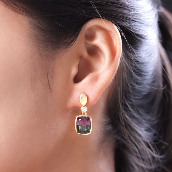 Wassermelonen-Quarz-Triplett und weiße Zirkon-Ohrringe, 925 Silber vergoldet ca. 9.66 ct image number 3