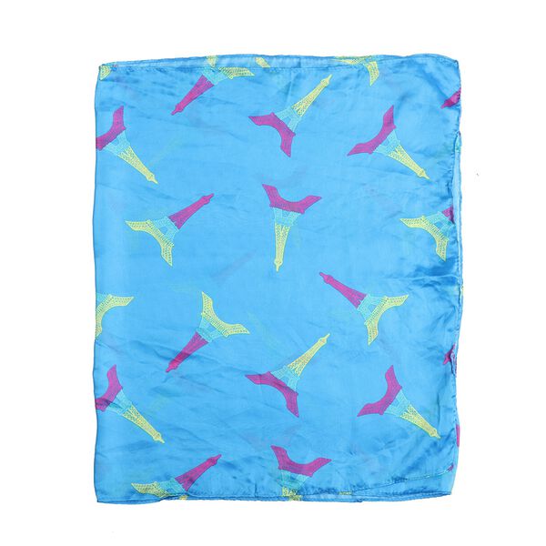 100 % nat&uuml;rlicher Satin Seiden Schal, 165x50 cm, Eiffelturm Muster, Blau image number 5