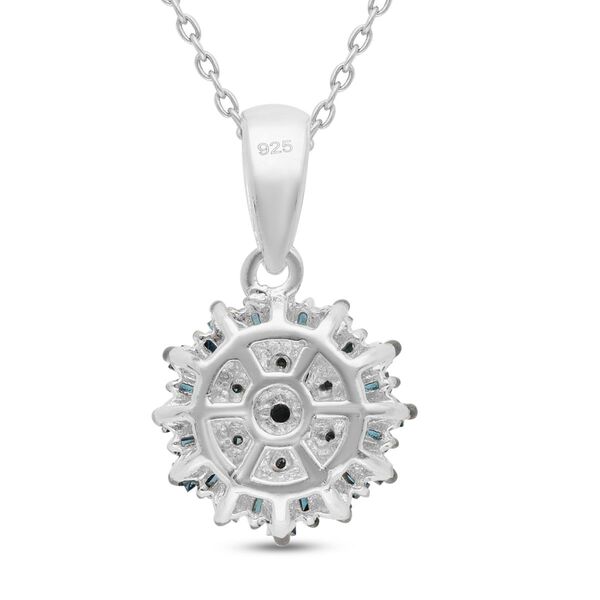 Blauer Diamant floraler Cluster-Anh&auml;nger mit Kette in Silber image number 5