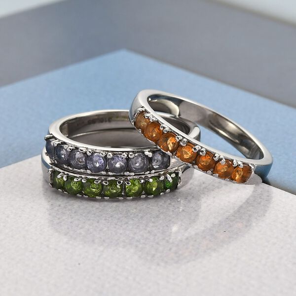 Nat&uuml;rliches Chromdiopsid, Tansanit und Feueropal Ring-Set, Edelstahl ca. 1.45 ct image number 2