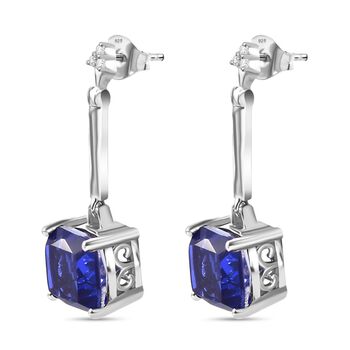 Tansanit-Farbe Quarz, Wei&szlig;er Zirkon Ohrringe 925 Silber platiniert ca. 5,55 ct.