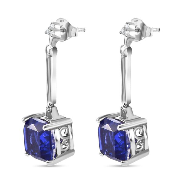 Tansanit-Farbe Quarz, Wei&szlig;er Zirkon Ohrringe 925 Silber platiniert ca. 5,55 ct. image number 4