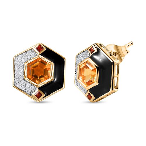 Giuseppe Perez Citrin, Mosambik Granat Ohrringe 925 Silber Gelbgold Vermeil ca. 5,92 ct. image number 0