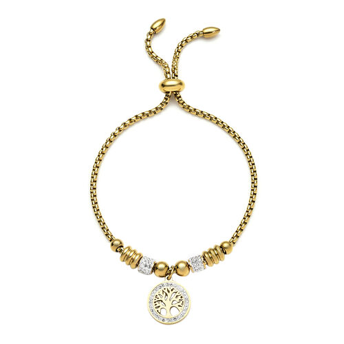 Weißes Kristall Bolo Lebensbaum-Armband, ca. 15.25 cm Edelstahl IP-Gold image number 0