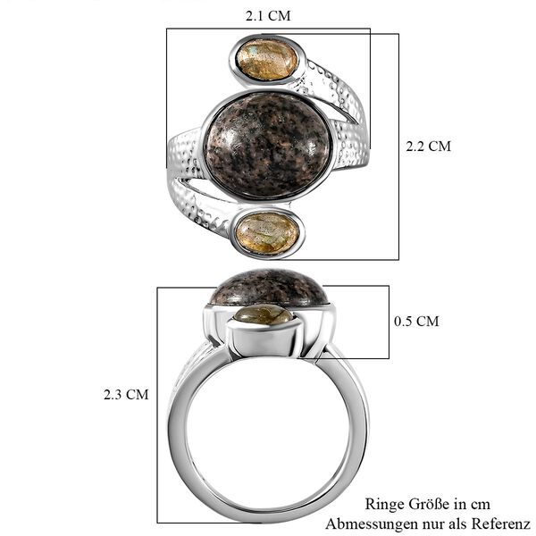 Handgearbeiteter, natürlicher Yooperlith und Labradorit-Ring, 925 Silber, ca. 6,23 ct image number 7