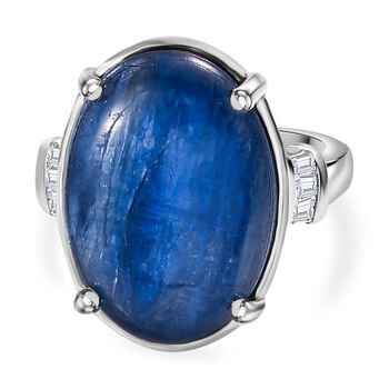 Kyanit, Wei&szlig;er Zirkon Ring 925 Silber platiniert (Gr&ouml;&szlig;e 16.00) ca. 11,67 ct