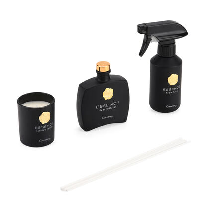 Kerzenset mit Duftst&auml;bchen und Raumspray, Schwarz, 5 % Parf&uuml;manteil, Raumspray 100 ml, Duftkerze im Glas mit 100 g Paraffinwachs, Duftnote: English Pear & Freesia