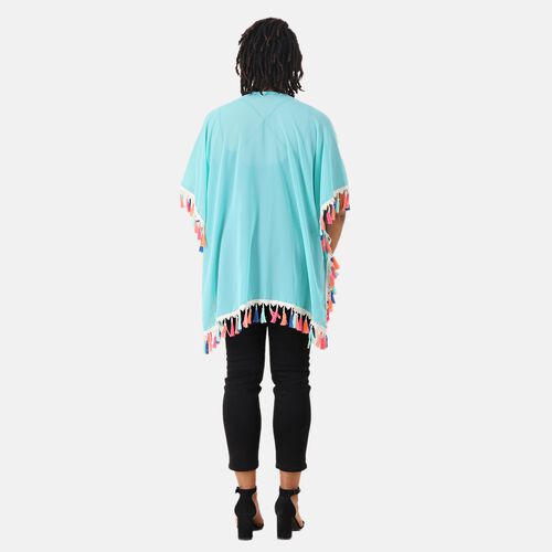 Chiffon Kimono mit mehrfarbigen Quasten, Einheitsgröße, hellblau image number 1