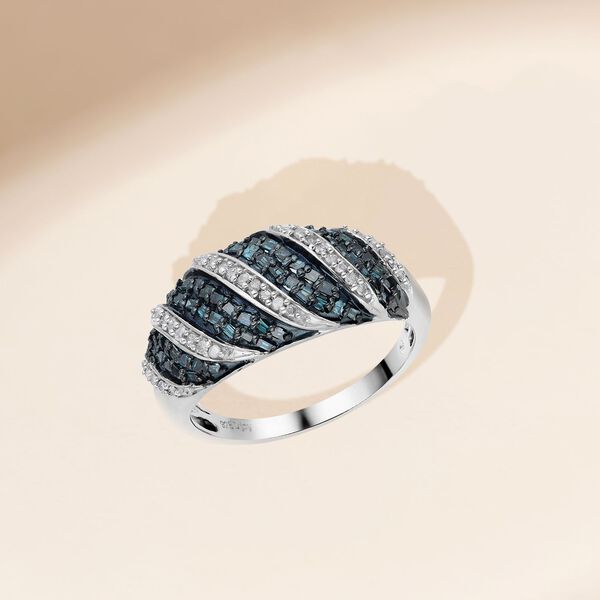 Wei&szlig;er und blauer Diamant-Ring, 925 Silber platiniert  ca. 0,50 ct image number 2