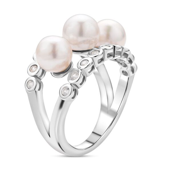 Japanische Akoya Perle und wei&szlig;er Zirkon-Ring - 0,54 ct. image number 5