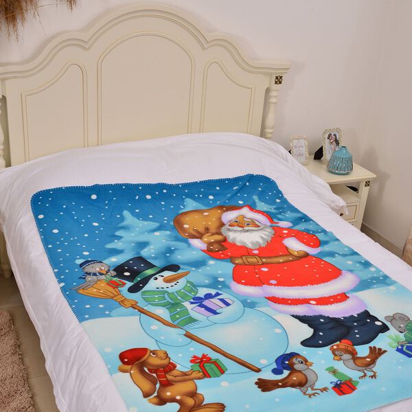 Superweiche Fleece &Uuml;berwurf mit Schneemann und Weihnachtsmann Muster, Gr&ouml;&szlig;e 130x170 cm, Mehrfarbig, Schneemann image number 3