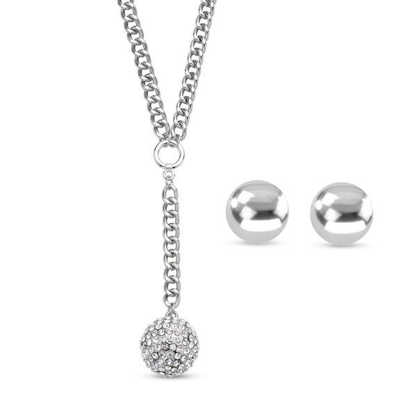 Weiße Kristall-Halskette 50 cm und Ohrstecker in Silberton - 7 ct. image number 0