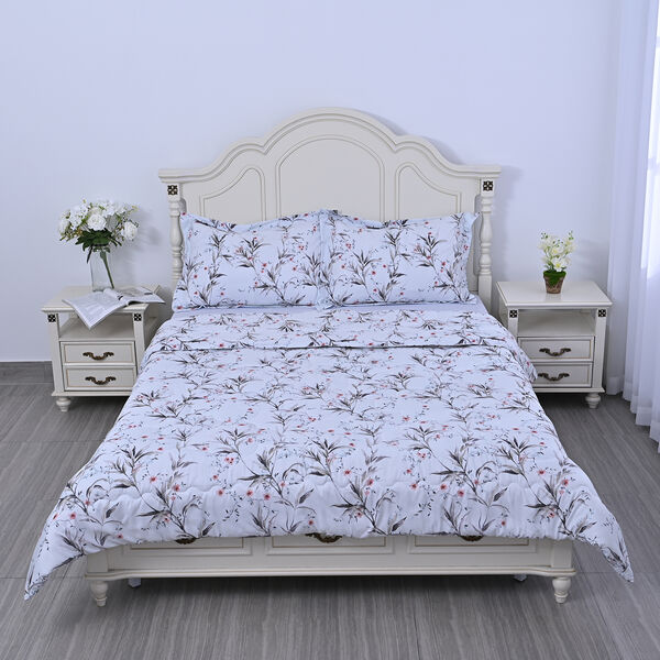 SERENITY NIGHT: 3er-Set - Bettdecke, 2 Kissenbez&uuml;ge, Blumenmuster, Rot-Gr&uuml;n-Wei&szlig;&nbsp; image number 2