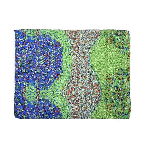 LA MAREY 100 % natürlicher Maulbeerseiden Schal, Weinrebe Muster, Größe: 180x110 cm, Grün und Blau image number 2