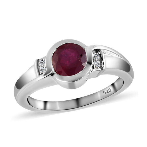 Afrikanischer Rubin und wei&szlig;er Zirkon-Ring, (Fissure gef&uuml;llt), 925 Silber platiniert image number 4