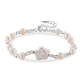 Weißes Süßwasser Perle 16,5+3,5cm Armband in Silberton