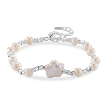 Wei&szlig;e S&uuml;&szlig;wasser Perle (4-6 mm) Armband, ca. 16.5 cm + 3.5 cm Extender, Nickelfreies Messing