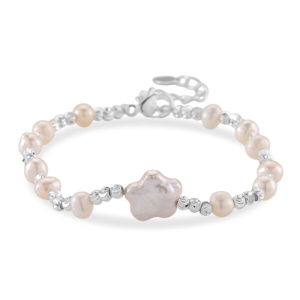 Wei&szlig;es S&uuml;&szlig;wasser Perle 16,5+3,5cm Armband in Silberton image number 0