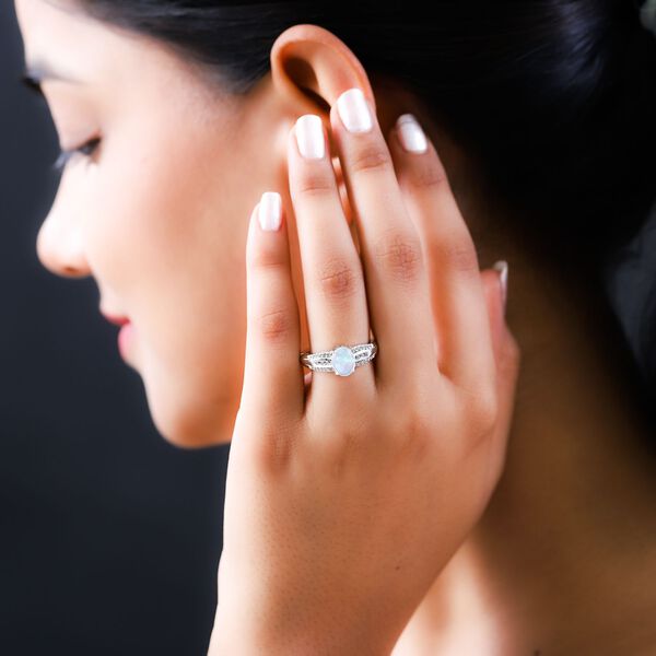 Nat&uuml;rlicher, &auml;thiopischer Welo Opal und wei&szlig;er Zirkon Ring, 925 Silber platiniert (Gr&ouml;&szlig;e 21.00) ca. 1.42 ct image number 3