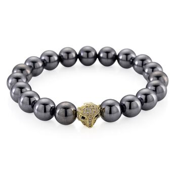 Terahertz, Schwarzer Spinell Panther Armband,. Flexibles, Nickelfreies Messing