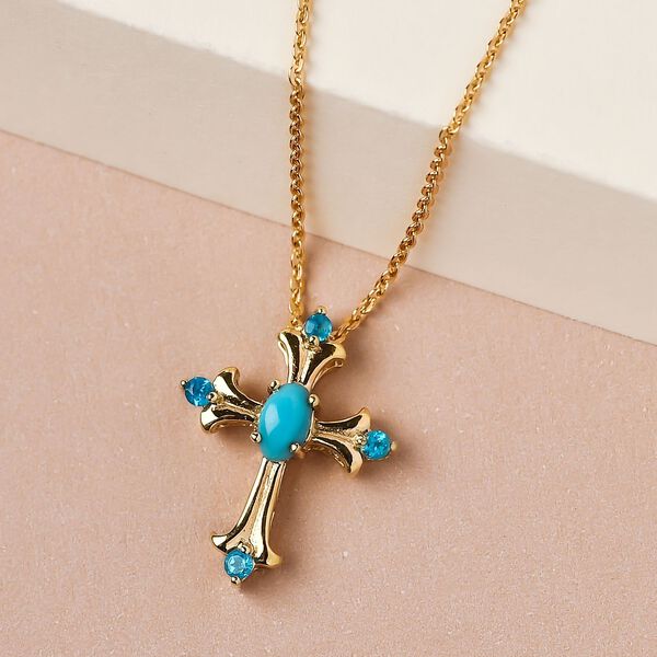 Amerikanischer, nat&uuml;rlicher Sleeping Beauty T&uuml;rkis und Neon Apatit-Anh&auml;nger mit Kette - 0,34 ct. image number 3