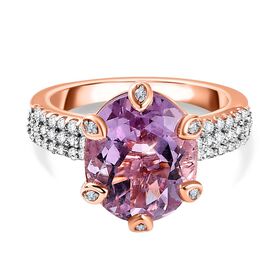 AA Rose De France Amethyst, weißer Zirkon Ring, 925 Silber rosévergoldet (Größe 16.00) ca. 4.58 ct