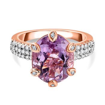 AA Rose De France Amethyst, wei&szlig;er Zirkon Ring, 925 Silber ros&eacute;vergoldet (Gr&ouml;&szlig;e 16.00) ca. 4.58 ct
