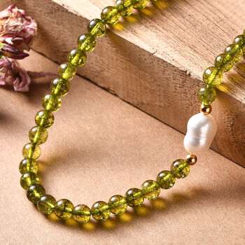 Peridot-Perlen und wei&szlig;e Barockperle Halskette, 45 cm