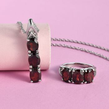 2er Set - Roter Granat Anh&auml;nger und Ring, Edelstahl ca. 8.55 ct