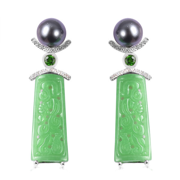 Handgeschnitzte Grüne Jade Ohrhänger 925 Silber rhodiniert ca. 36,53 ct  image number 0