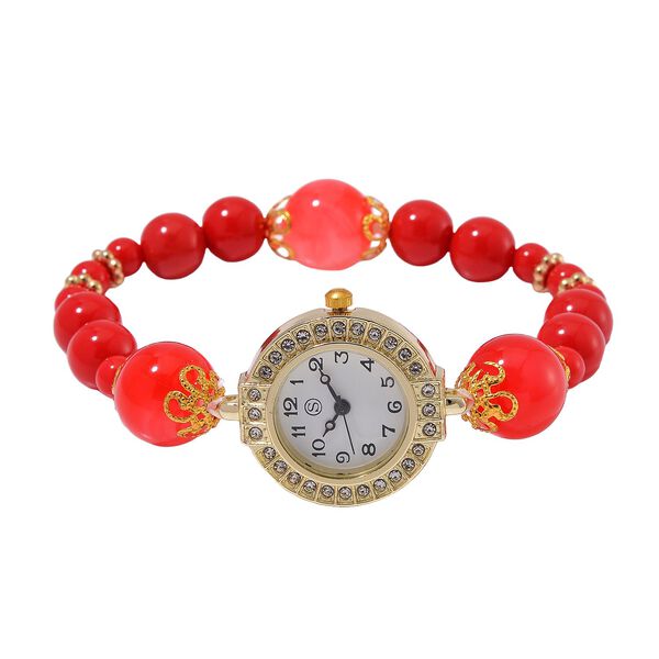 4er Set STRADA - Uhr mit Rote Kristall Armbänder image number 2