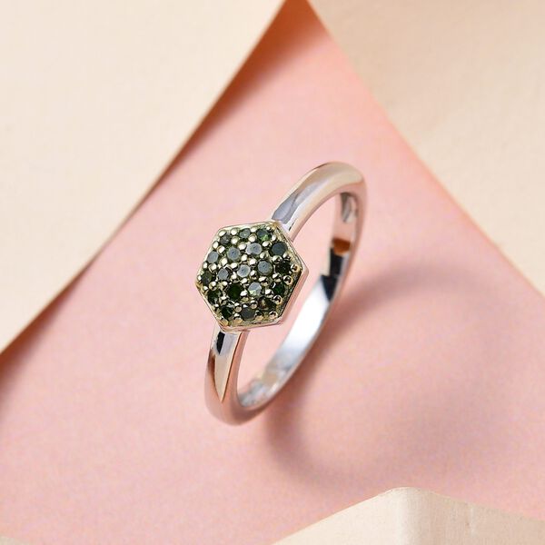 Gr&uuml;ner Diamant Ring 925 Silber platiniert (Gr&ouml;&szlig;e 21.00) ca. 0,20 ct image number 2