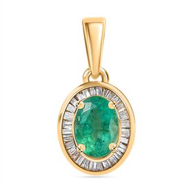 AAAA Kagem sambischer Smaragd, Weißer Diamant Anhänger in 585 Gold - 0,89 ct.
