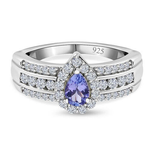Tansanit und Zirkon Ring 925 Silber platiniert  ca. 1,15 ct image number 0