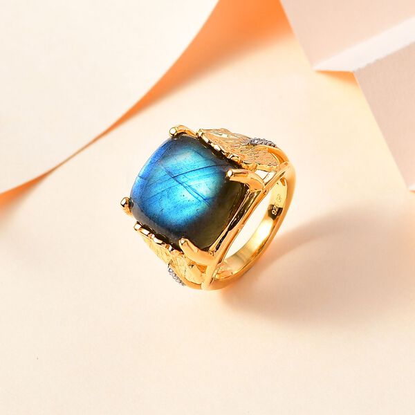 GP Italian Garden Kollektion- AAA Labradorit, Zirkon und Kanchanaburi blauer Saphir-Ring - 14,77 ct. image number 2