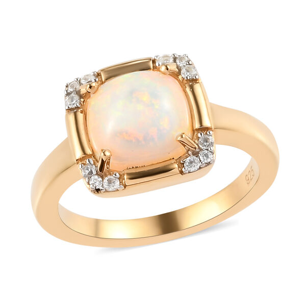 Nat&uuml;rlicher, &auml;thiopischer Opal und Zirkon-Ring, 925 Silber 585 Gelbgold Vermeil  ca. 1,42 ct image number 4