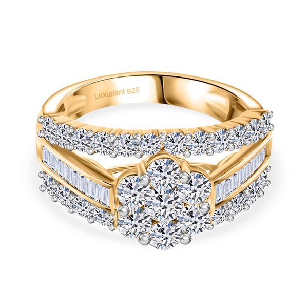 LUXURIANT SGL zertifizierter SI-GH Labor Diamant Ring, 925 Silber 750 Gelbgold Vermeil - 2 ct.