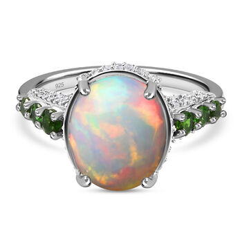 Nat&uuml;rlicher, &auml;thiopischer Opal, Chromdiopsid und Zirkon-Ring - 4,64 ct.