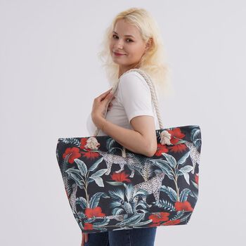 Handbemalte Tasche mit verstellbarem Kordelriemen, 50x17x38cm, Leopardenmuster