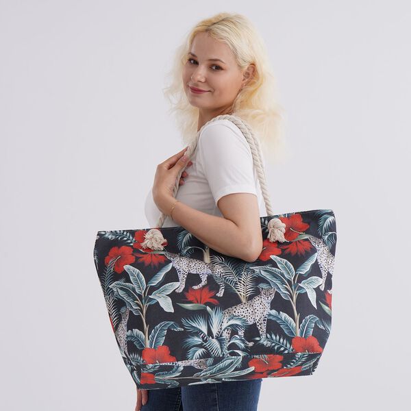 Handbemalte Tasche mit verstellbarem Kordelriemen, 50x17x38cm, Leopardenmuster image number 2