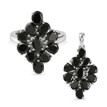 2er-Set Elite Schungit-Ring und Anh&auml;nger, 925 Silber platiniert ca. 4.67 ct