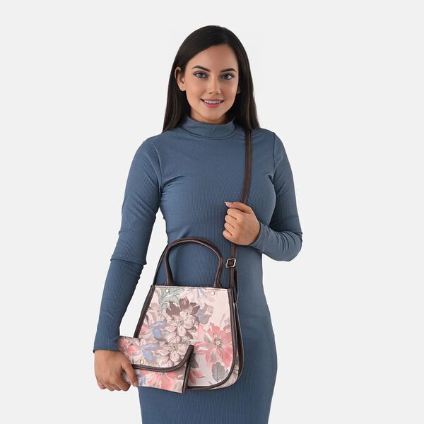 2er Set - Handtasche und Geldbörse, Baumwolle, Mehrfarbige Floral image number 2