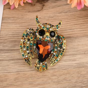 Mehrfarbige Kristall-Brosche, Eule